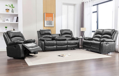 Dynamo2 Black Faux Leather Reclining Sofa Set front angle