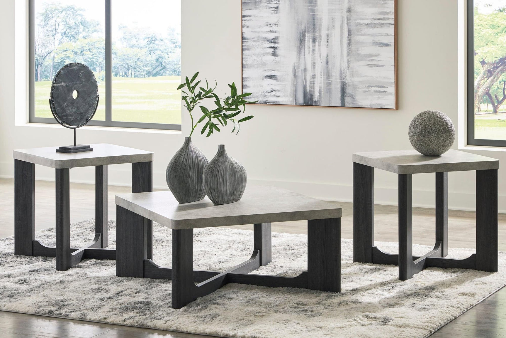Two-Tone Gray Modern Marble Top Coffee Table - Front View