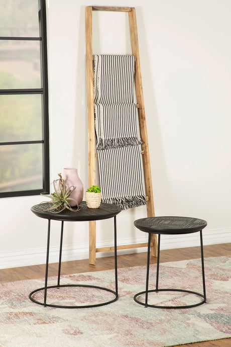 Loannis 2-Piece Round Nesting Table Matte Black front view