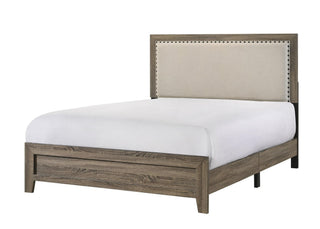 Front view of Millie Grey Upholstered King Panel Bed with grey fabric panel headboard