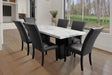 Main view of Benny Black Faux Marble Top Dining Room Set with black faux marble table top and velvet chairs