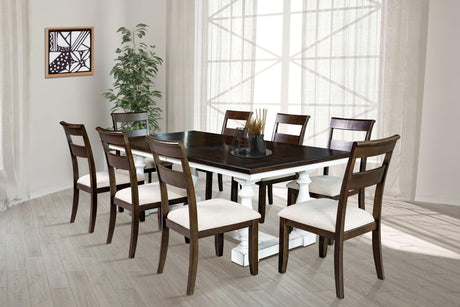 Main view of Thomas White Brown Fabric Dining Room Set with table and eight chairs