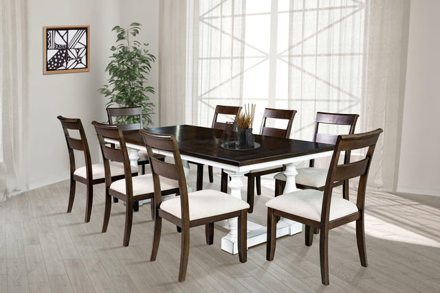 Main view of Thomas White Brown Fabric Dining Room Set with table and eight chairs