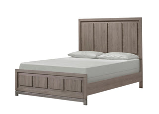 River Brown Upholstered Panel King Bed front angle