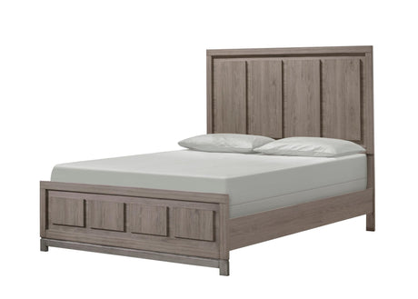 River Brown Upholstered Panel King Bed front angle