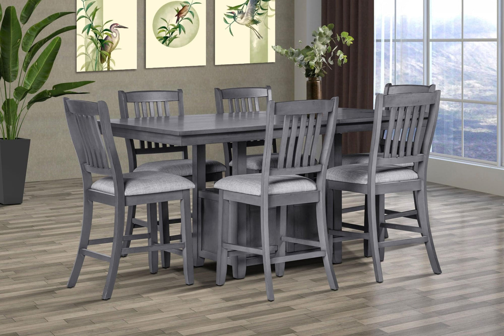 Groma Gray Fabric Dining Set main view with table and chairs