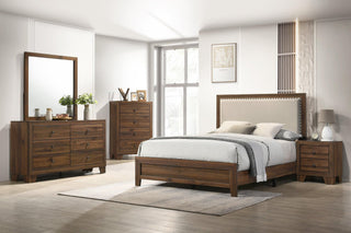 Millie Brown Upholstered Fabric Panel Bedroom Set main bed view