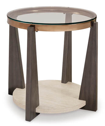 Glass-Top Faux Travertine Coffee Table Set with Gold-Tone Frame — angled view