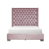 Jacklyn Pink Upholstered Tufted Queen Panel Bed front angle