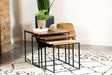 Belcourt large nesting table showing natural sheesham wood top and black iron legs