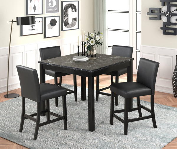 Main view of Dior Onyx black marble top dining room set with faux leather chairs