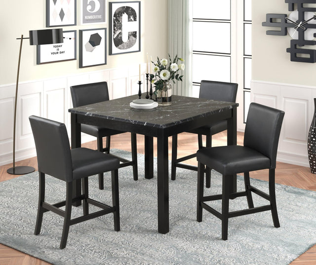 Main view of Dior Onyx black marble top dining room set with faux leather chairs