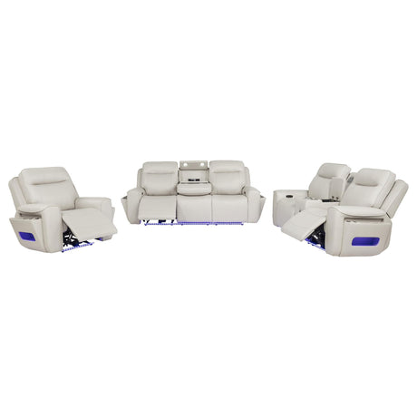 Rojas 3-Piece Dual Power Reclining Sofa Set with Drop-Down Console Greige — product image 2