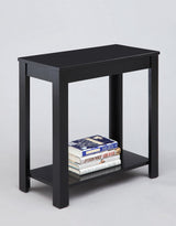 Pierce Black Chairside Coffee Table solid wood top angled view