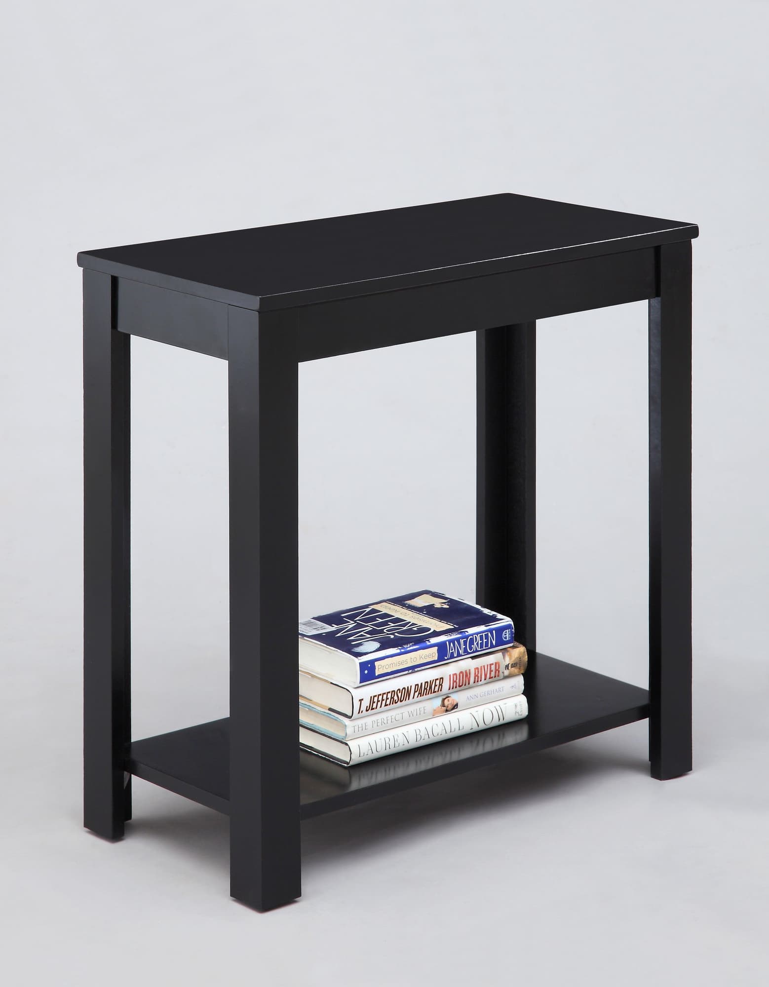 Pierce Black Chairside Coffee Table solid wood top angled view