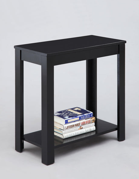 Pierce Black Chairside Coffee Table solid wood top angled view