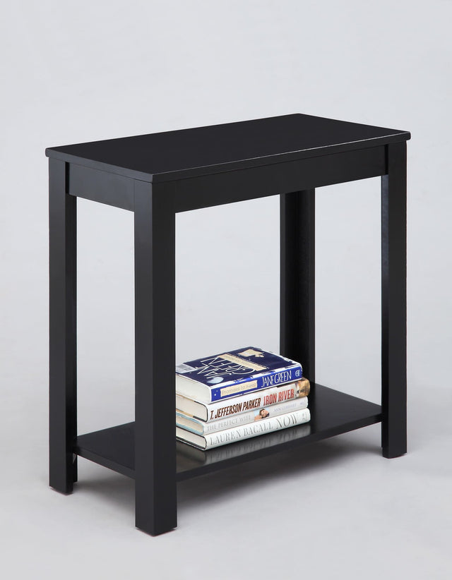 Pierce Black Chairside Coffee Table solid wood top angled view