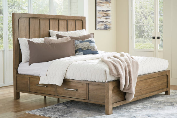 Cabalynn Light Brown King Panel Bed with Storage angled view