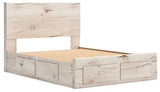 Lawroy Light Natural Queen Panel Storage Bed — angled view