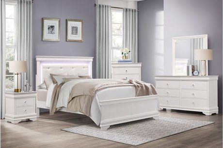 Lana White Faux Leather Tufted LED Panel Bedroom Set main bed view