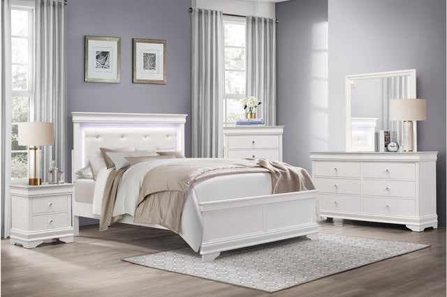 Lana White Faux Leather Tufted LED Panel Bedroom Set main bed view