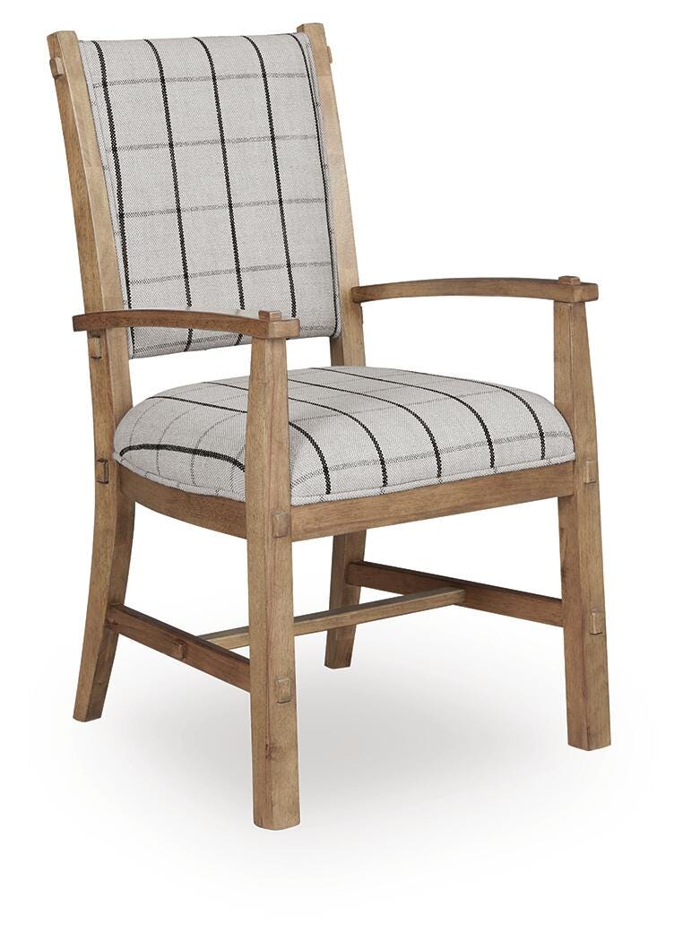 Ridgester Light Brown Next-Gen Nuvella™ Dining Arm Chair — angled view