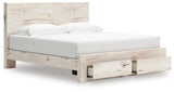 Lawroy Light Natural King Panel Storage Bed — angled view
