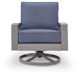 Half Blue/Gray Moon Beach Outdoor Sofa with 2 Lounge Chairs — front view