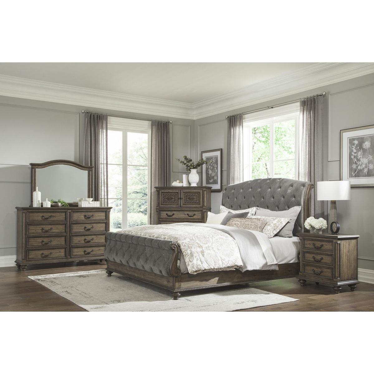 Rachelle Gray Velvet Tufted Queen Sleigh Bed full view