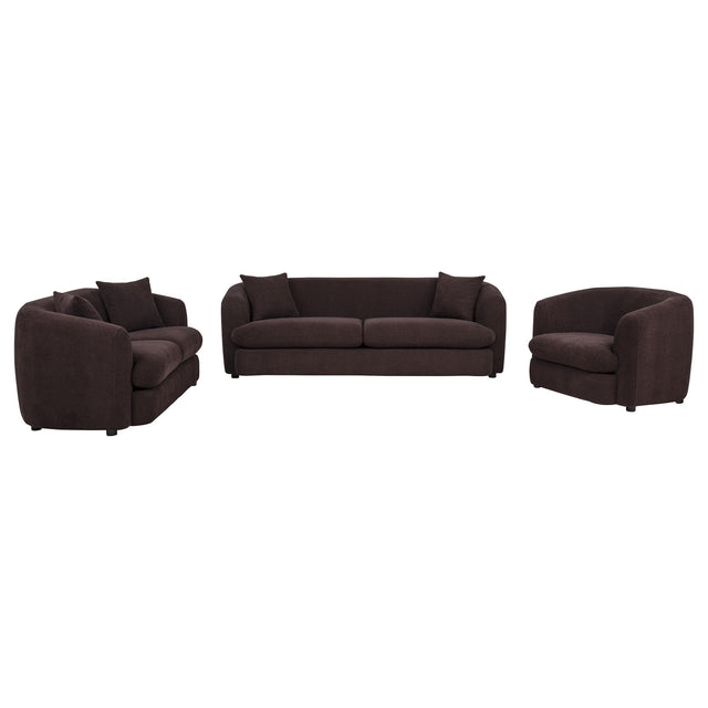 Delroy 3-Piece Stationary Sofa Set in Aubergine Polyester — product view