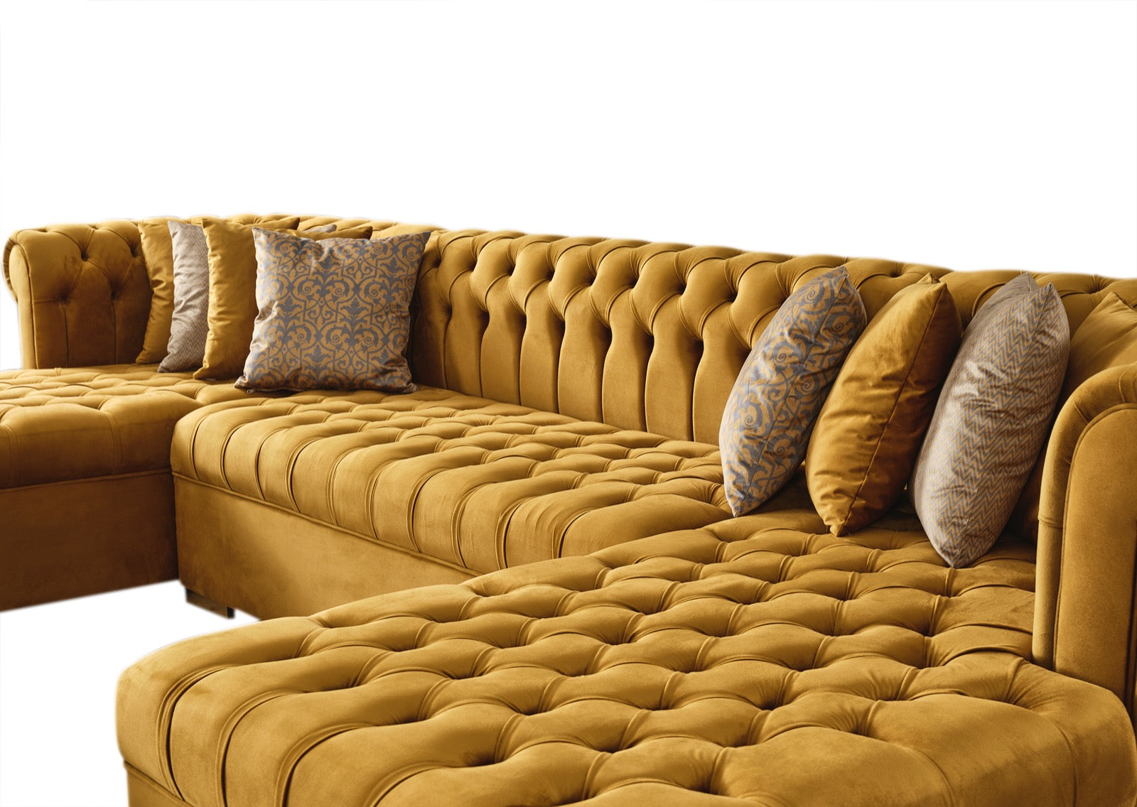 side view of Emma Mustard Velvet Double Chaise Sectional sectional sofa