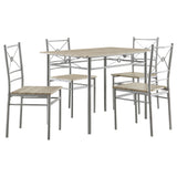 Close-up detail of metal frame and wood tabletop of G100035 Taupe Dining Set