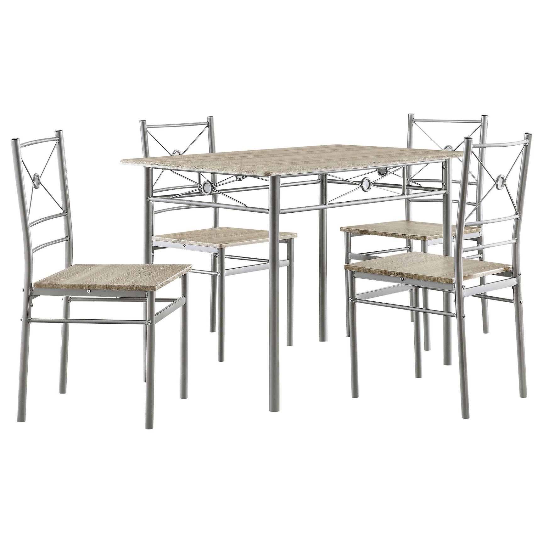 Close-up detail of metal frame and wood tabletop of G100035 Taupe Dining Set