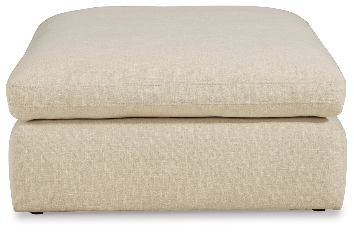 Close-up front view of Elyza Linen 3-Piece Sectional with Ottoman
