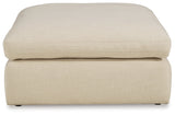 Close-up front view of Elyza Linen 3-Piece Sectional with Ottoman
