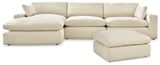Side view of Elyza Linen 3-Piece Sectional with Ottoman