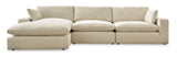 Detail view of linen upholstery on Elyza sectional sofa