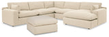 Side view of Elyza Linen 5-Piece Sectional Sofa with Ottoman