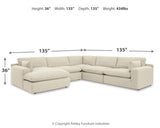 Side view showing dimensions of Elyza Linen 5-Piece Sectional Sofa