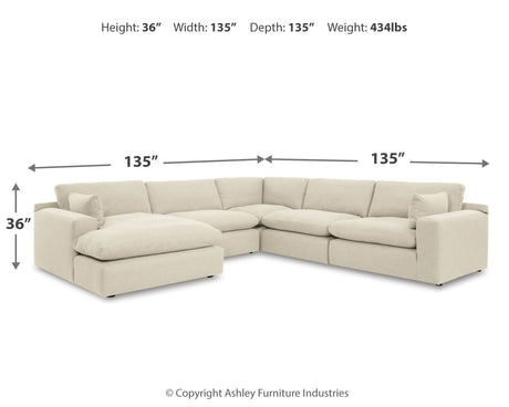 Side view showing dimensions of Elyza Linen 5-Piece Sectional Sofa
