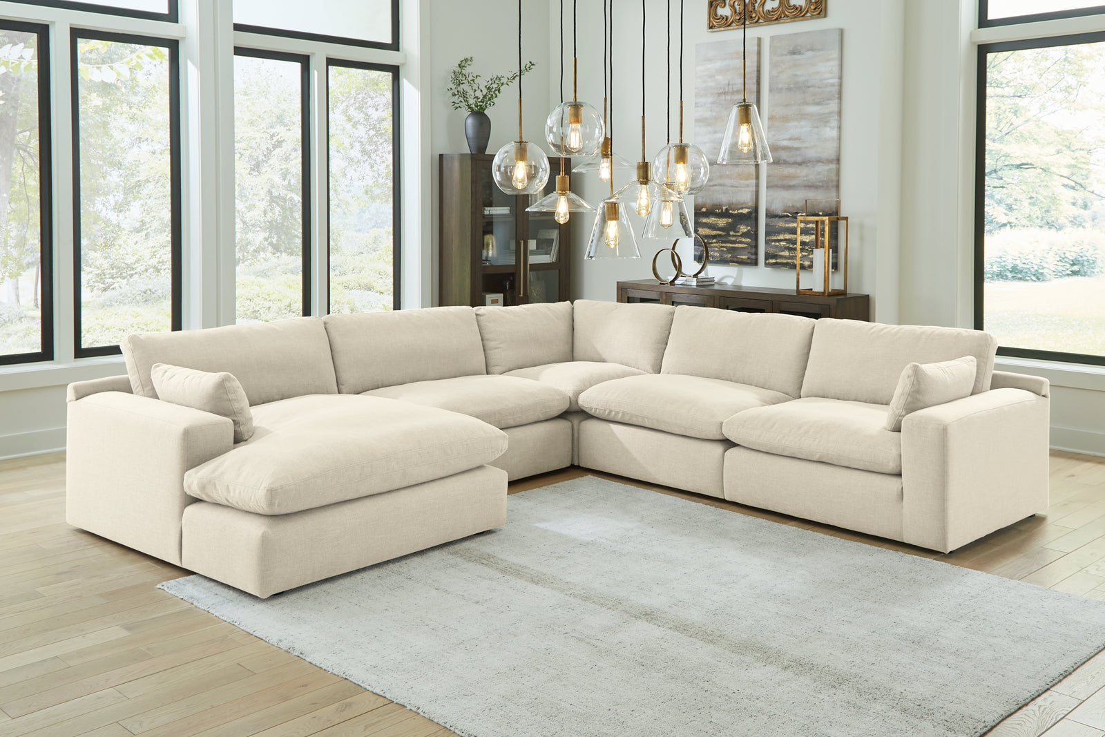 main view of Elyza Linen 5-Piece Sectional with Ottoman sectional sofa