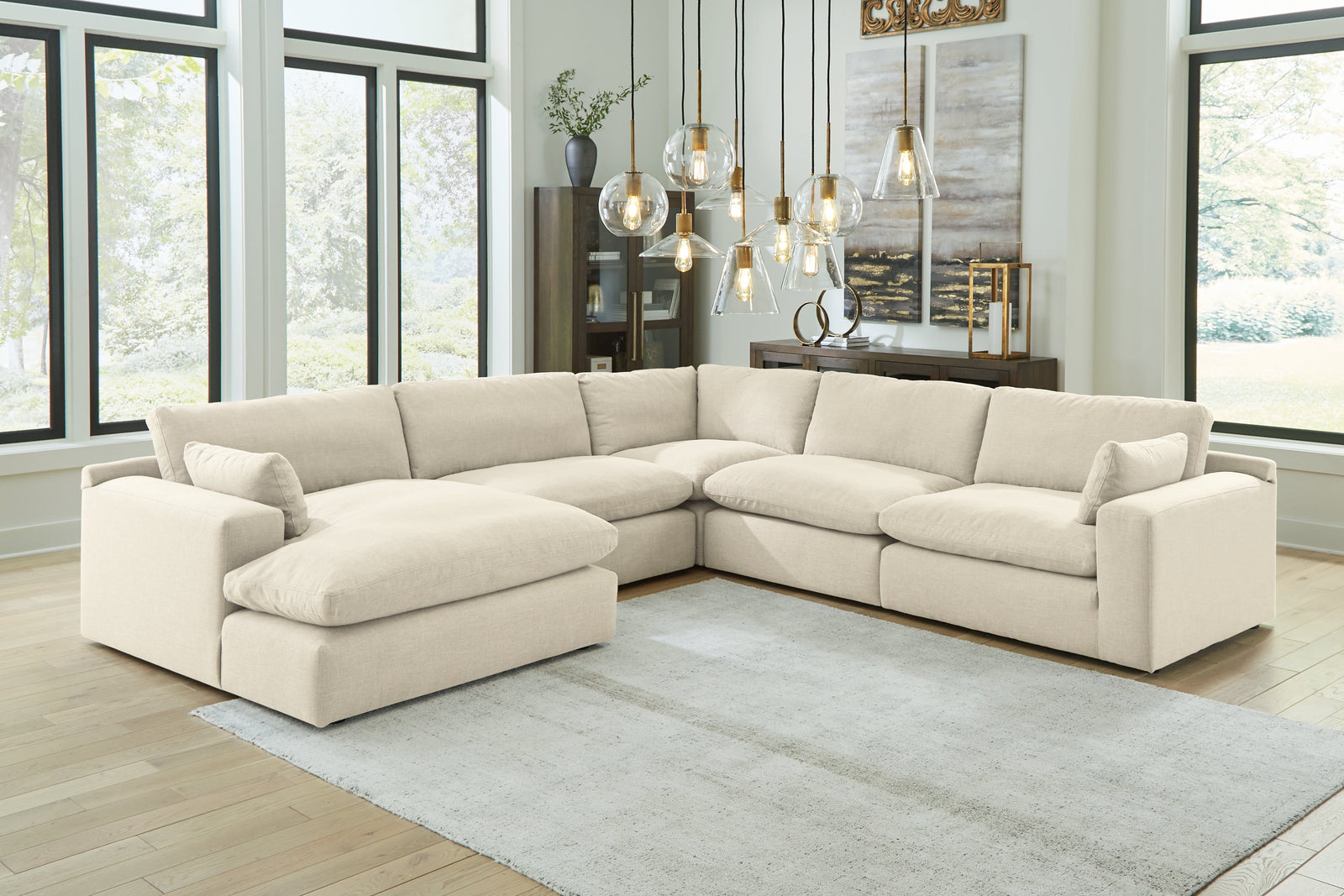 main view of Elyza Linen Chenille 5-Piece Sectional With Chaise sectional sofa