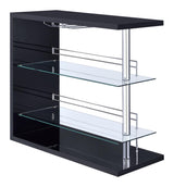 Prescott bar unit close-up of tempered glass shelves