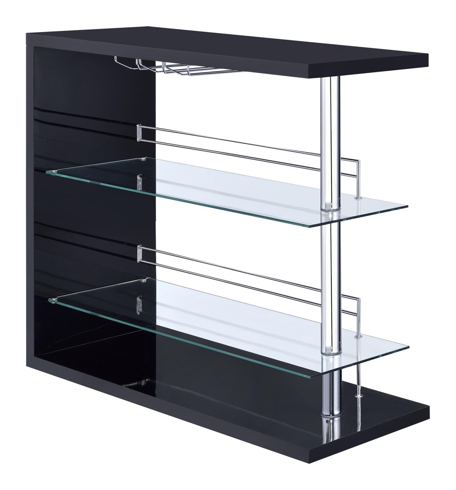 Prescott bar unit close-up of tempered glass shelves