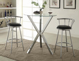 Denali Round Chrome Bar Table showing polished steel X-base