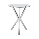 Side view of Denali round chrome bar table