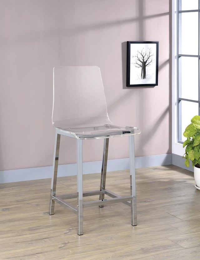 Juelia counter height stools set of 2 with chrome finish and clear acrylic seats