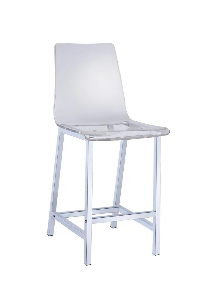 Side angle of Juelia chrome and clear acrylic counter height stool