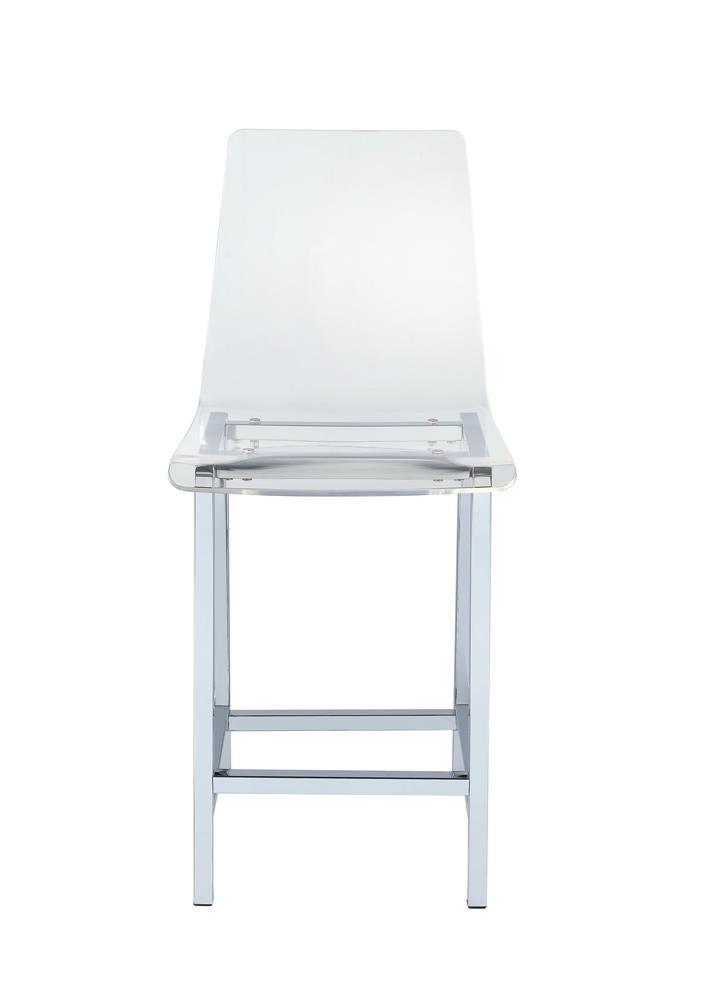 Front view of Juelia clear acrylic seat stool with chrome frame