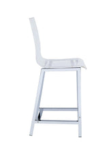 Back view of Juelia counter height stool highlighting chrome frame